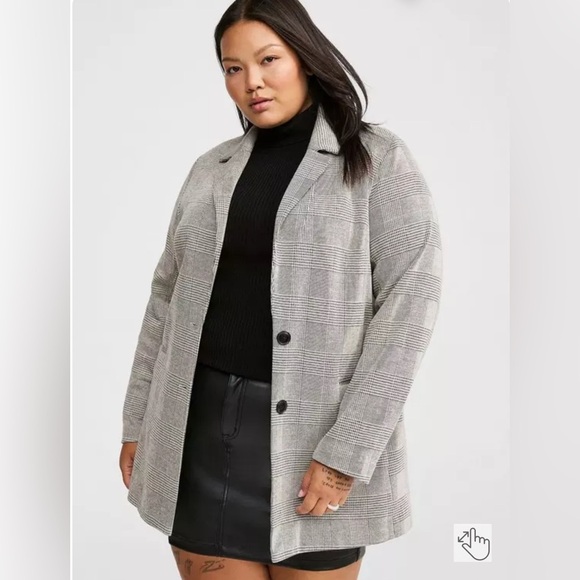 Studio by Torrid Plaid Blazer Jacket Women’s 6X Gray Black Long Sleeve Button - Picture 1 of 8
